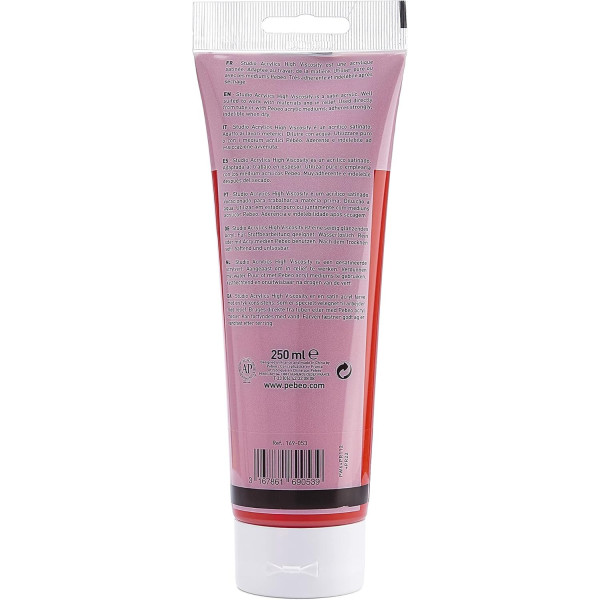 Peinture acrylique - Rouge cadmium foncé - 53 - Pébéo Studio - Tube de 250 ml
