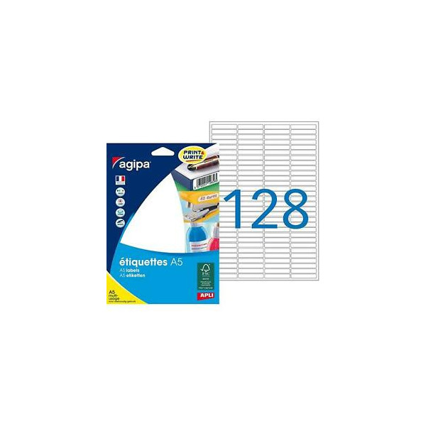 2 048étiquettes blanches 6X33,5Mm 128 étiquettes par planche A5 Agipa 114089 | Artmania