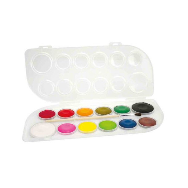 photo - Boîte peinture à l'eau - Enfant - Pinceau inclus - 12 couleurs - Palette plastique