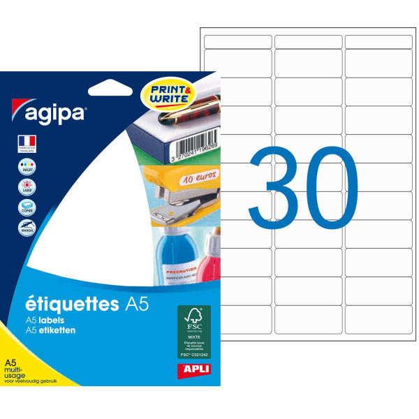 480 Étiquettes 19X38Mm 30 Étiquettes Par Planche A5 Apli 114016 | Artmania