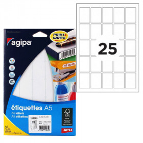 400 étiquettes blanches 26,5X38,5Mm 25 étiquettes par planche A5 Apli 114085 | Artmania