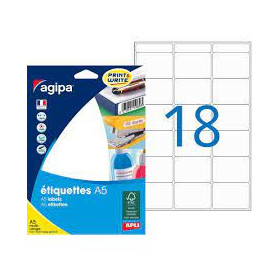288 étiquettes blanches 32x40mm 18 étiquettes par planche A5 114015 - Apli/Agipa | Artmania