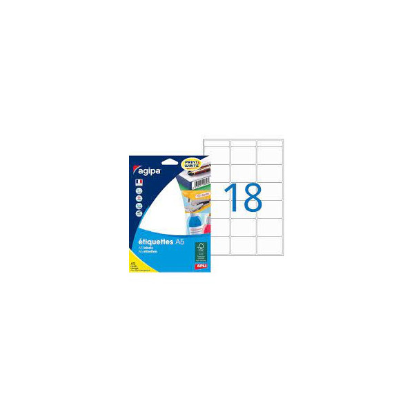 288 étiquettes blanches 32x40mm 18 étiquettes par planche A5 114015 - Apli/Agipa | Artmania
