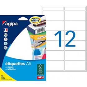192 étiquettes blanches 70X37Mm 12 étiquettes par planche A5 Agipa 114019 | Artmania