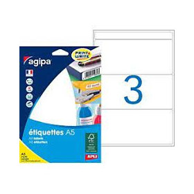 48 étiquettes blanches 64X133Mm 3 étiquettes par planche A5 Agipa 114024 | Artmania