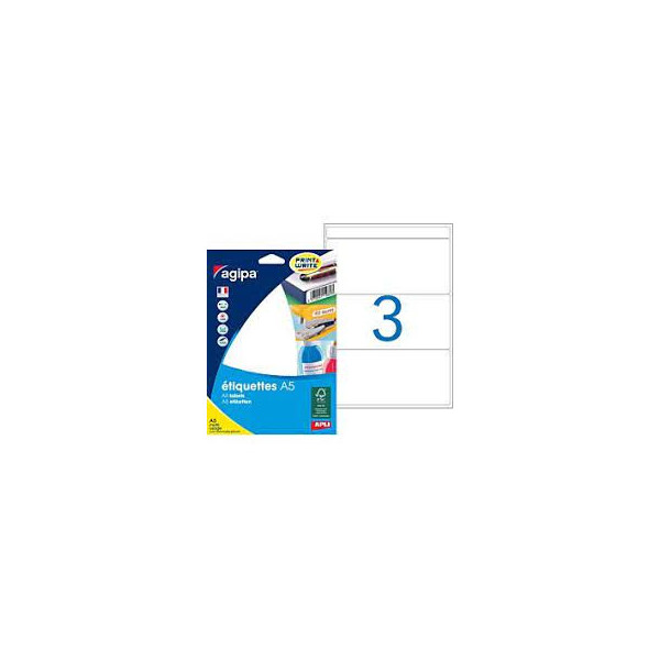 48 étiquettes blanches 64X133Mm 3 étiquettes par planche A5 Agipa 114024 | Artmania
