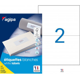 16 étiquettes blanches 210X148Mm 2 étiquettes par planche A5 Agipa 100318 | Artmania