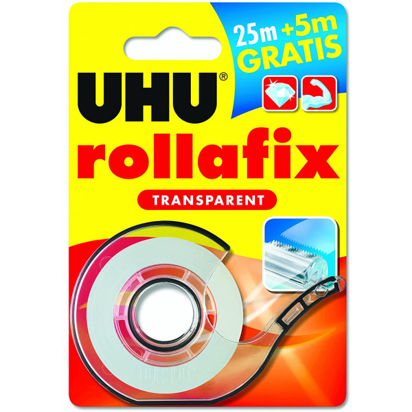 Ruban adhésif avec dévidoir UHU Rollafix transparent 25m+5m | Artmania