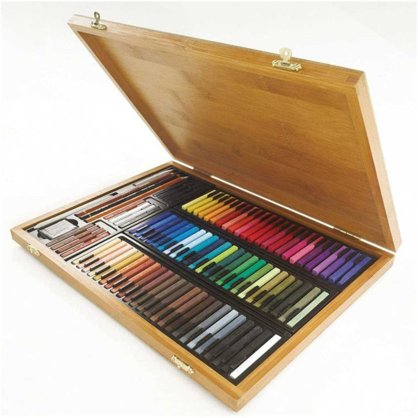 Coffret bambou Conté à Paris 84 carrés crayons et accessoires