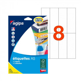 128  étiquettes blanches 105x37mm 8 étiquettes par planche A5 - Apli 114008