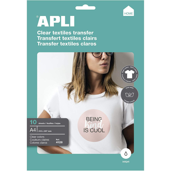10 feuilles de papier transfert pour vêtements clairs A4 Apli
