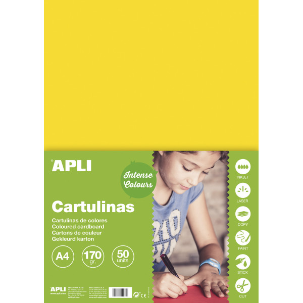 photo-Carton de couleur jaune A4 170 g 50 feuilles - Apli