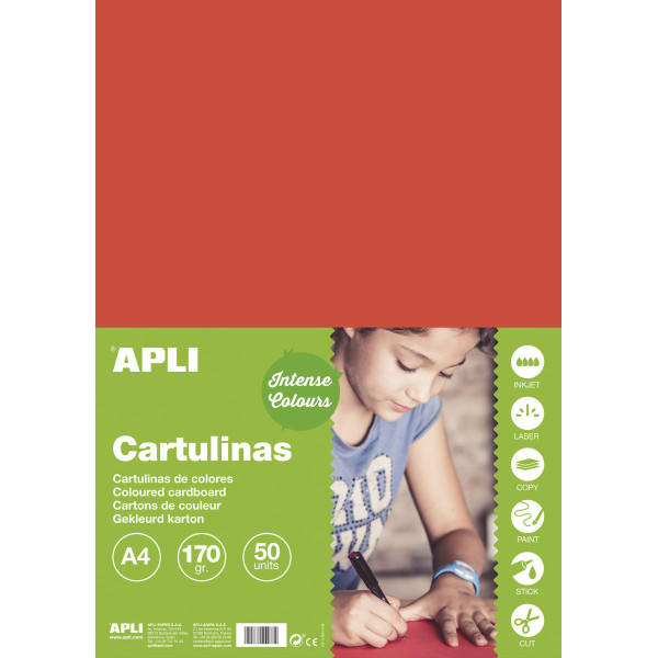 photo-Carton de couleur rouge A4 170 g 50 feuilles - Apli