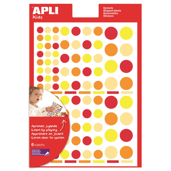 Gommettes repositionnables rondes assortiment couleurs et tailles Apli