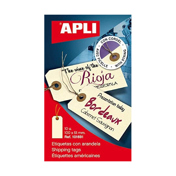 10 étiquettes américaines avec ficelle 100x51mm Apli