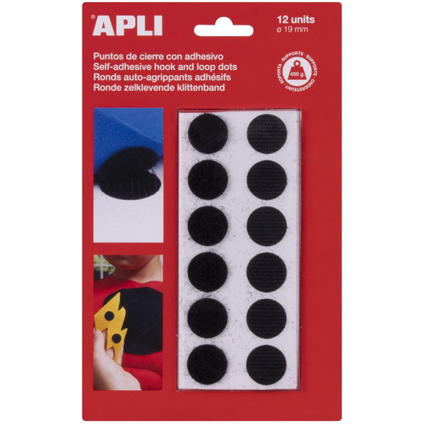 Pastilles scratch auto agrippantes adhésives noir 19mm Apli