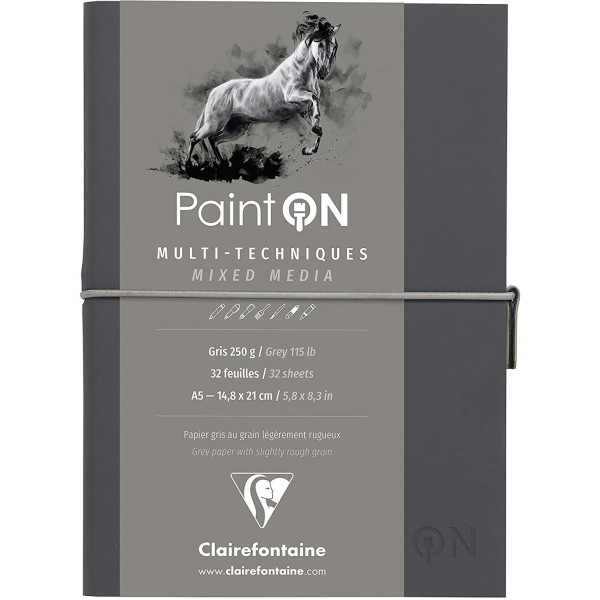 Carnet Paint On Mixed Media A5 - 64 Pages - 250G - Gris - Clairefontaine