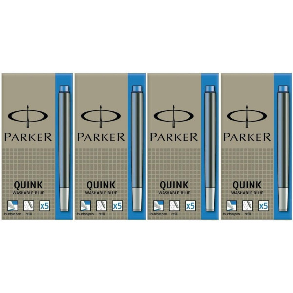 Lot de 4 boîtes de 5 cartouches d'encre bleue Parker