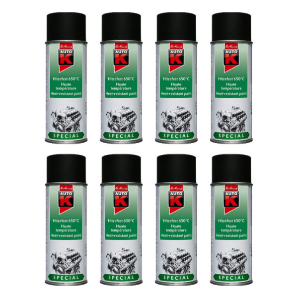Lot de 8 bombes de peinture haute température - noir mat - Auto-K - 400ml