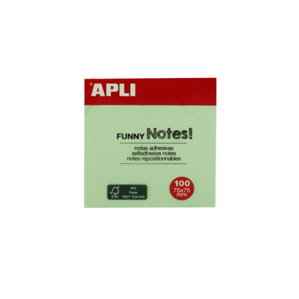 Bloc-notes adhésif 100F 75X75 vert pastel - Apli 19084 | Artmania
