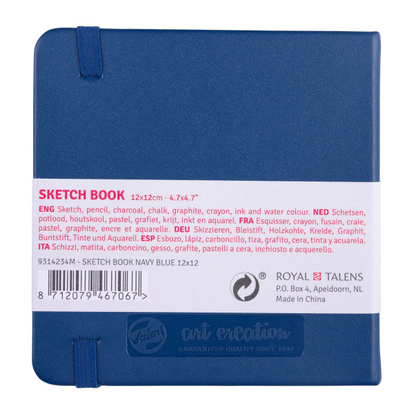 Carnet Croquis 12x12 cm - 80 feuilles - 140g - bleu marine - Royal Talens