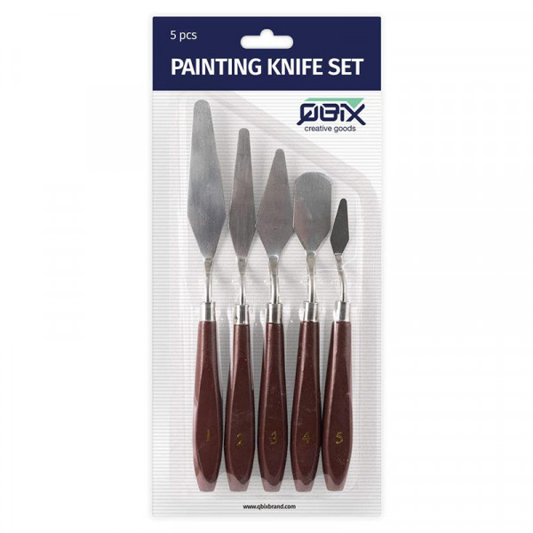 photo-Lot de 5 couteaux à peindre avec manche en bois - Qbix