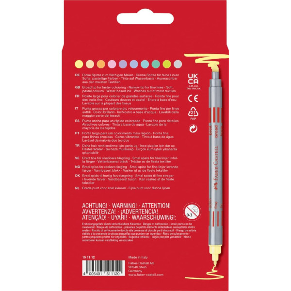 Feutres - Double pointe - 10 couleurs pastel - Coloriage - Enfant/Adulte - Faber-castell