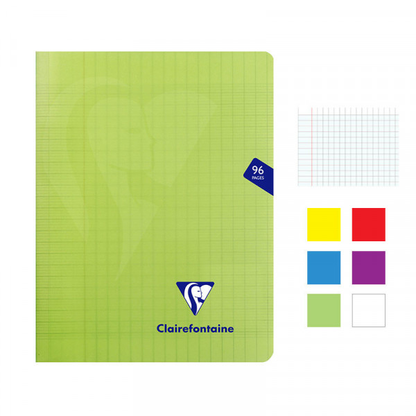 Lot de 6 cahiers - 17x22(cm) - Grands carreaux - 96 pages - couverture en polypro - sans spirale - Clairefontaine - Mimesys