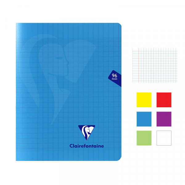 Lot de 6 cahiers - 17x22(cm) - Grands carreaux - 96 pages - couverture en polypro - sans spirale - Clairefontaine - Mimesys