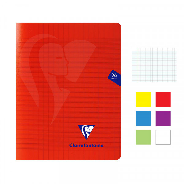 Lot de 6 cahiers - 17x22(cm) - Grands carreaux - 96 pages - couverture en polypro - sans spirale - Clairefontaine - Mimesys