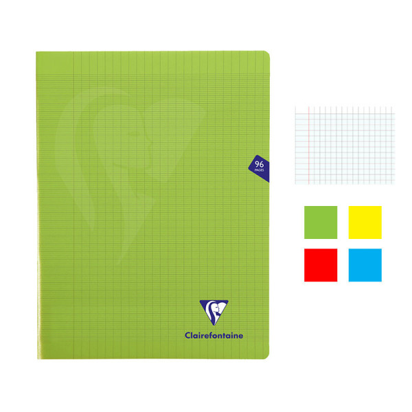 Lot de 4 cahiers - 24x32(cm) - Grands carreaux - 96 pages - couverture en polypro - sans spirale - Clairefontaine - Mimesys