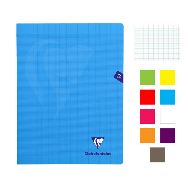 Lot de 9 cahiers - 24x32(cm) - Grands carreaux - 96 pages - couverture en polypro - sans spirale - Clairefontaine - Mimesys