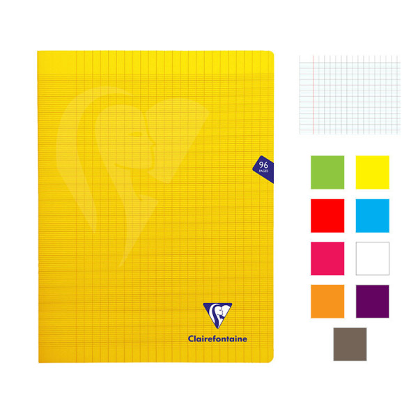Lot de 9 cahiers - 24x32(cm) - Grands carreaux - 96 pages - couverture en polypro - sans spirale - Clairefontaine - Mimesys