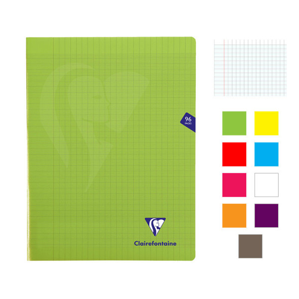 Lot de 9 cahiers - 24x32(cm) - Grands carreaux - 96 pages - couverture en polypro - sans spirale - Clairefontaine - Mimesys