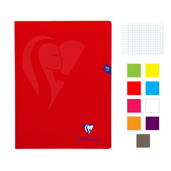 Lot de 9 cahiers - 24x32(cm) - Grands carreaux - 96 pages - couverture en polypro - sans spirale - Clairefontaine - Mimesys