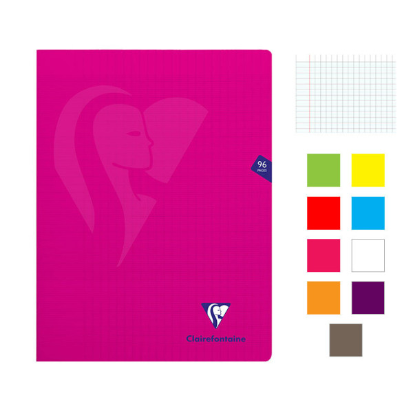 Lot de 9 cahiers - 24x32(cm) - Grands carreaux - 96 pages - couverture en polypro - sans spirale - Clairefontaine - Mimesys