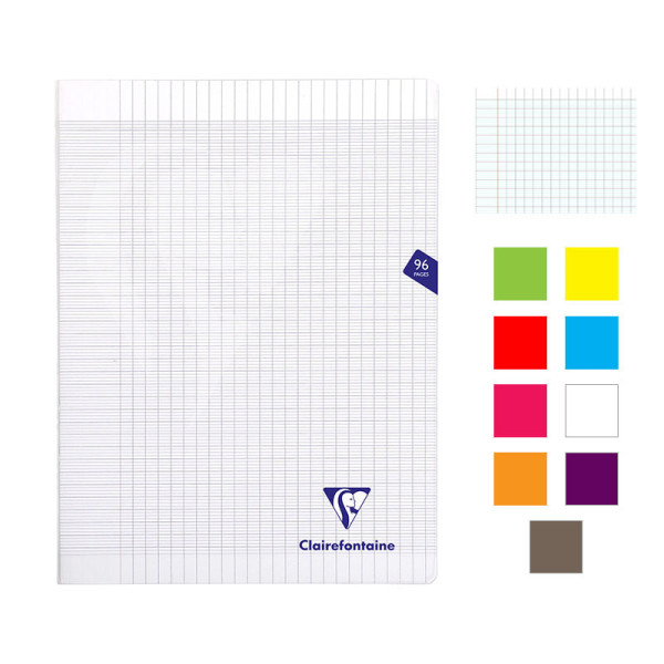 Lot de 9 cahiers - 24x32(cm) - Grands carreaux - 96 pages - couverture en polypro - sans spirale - Clairefontaine - Mimesys