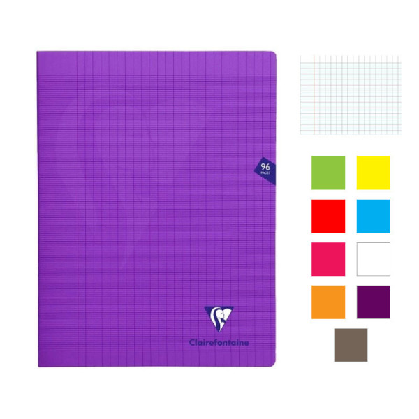 Lot de 9 cahiers - 24x32(cm) - Grands carreaux - 96 pages - couverture en polypro - sans spirale - Clairefontaine - Mimesys
