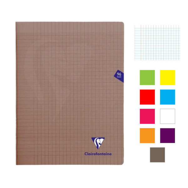Lot de 9 cahiers - 24x32(cm) - Grands carreaux - 96 pages - couverture en polypro - sans spirale - Clairefontaine - Mimesys