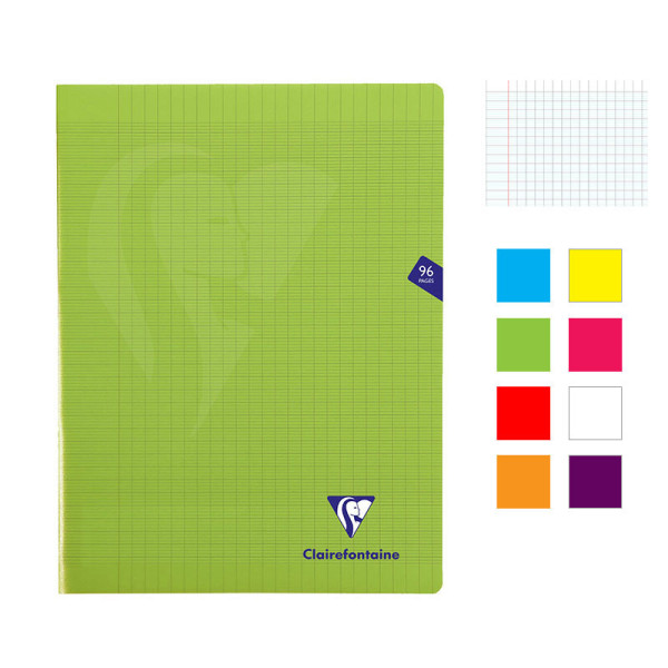 Lot de 8 cahiers - 24x32(cm) - Grands carreaux - 96 pages - couverture en polypro - sans spirale - Clairefontaine - Mimesys