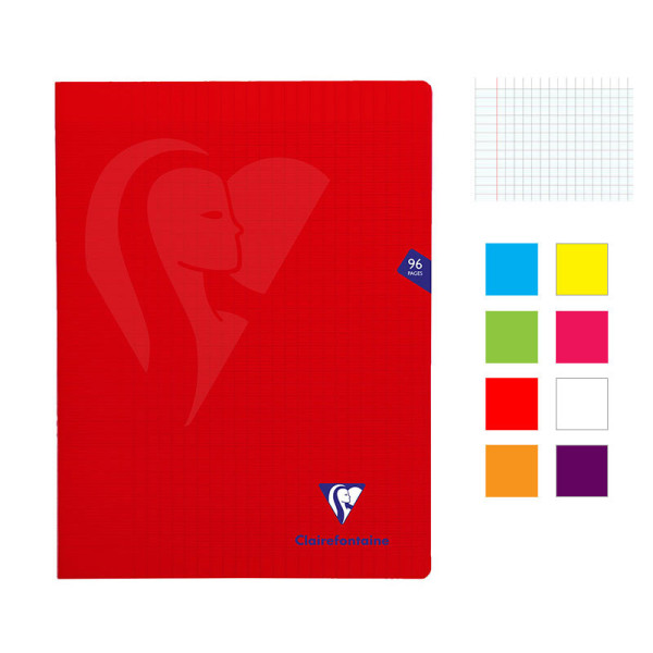 Lot de 8 cahiers - 24x32(cm) - Grands carreaux - 96 pages - couverture en polypro - sans spirale - Clairefontaine - Mimesys