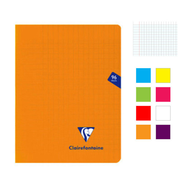 Lot de 8 cahiers - 24x32(cm) - Grands carreaux - 96 pages - couverture en polypro - sans spirale - Clairefontaine - Mimesys