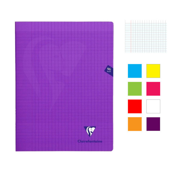 Lot de 8 cahiers - 24x32(cm) - Grands carreaux - 96 pages - couverture en polypro - sans spirale - Clairefontaine - Mimesys