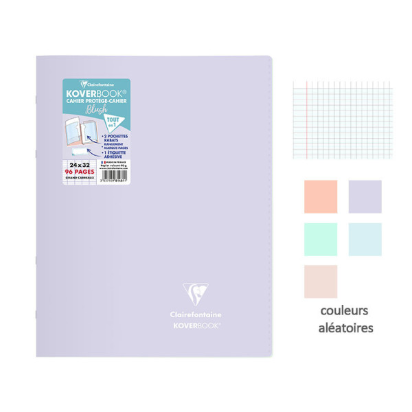 Cahier - 24x32(cm) - Grands carreaux - 96 pages - couverture en polypro - sans spirale - Clairefontaine - Koverbook