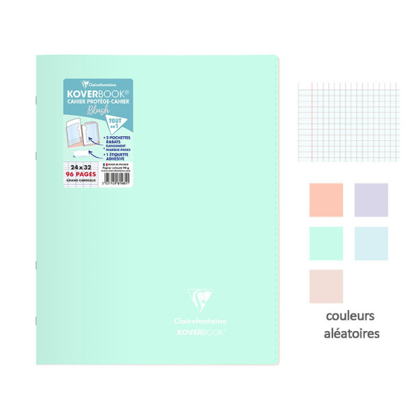Cahier - 24x32(cm) - Grands carreaux - 96 pages - couverture en polypro - sans spirale - Clairefontaine - Koverbook