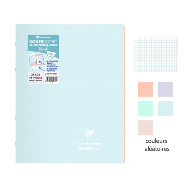 Cahier - 24x32(cm) - Grands carreaux - 96 pages - couverture en polypro - sans spirale - Clairefontaine - Koverbook