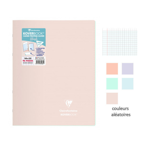 Cahier - 24x32(cm) - Grands carreaux - 96 pages - couverture en polypro - sans spirale - Clairefontaine - Koverbook