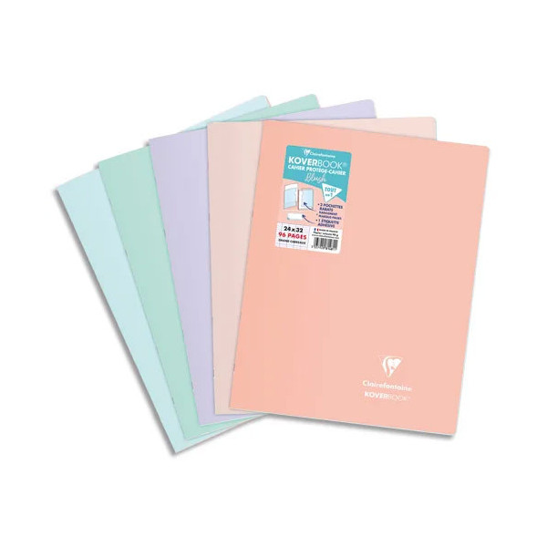 Lot de 5 cahiers - 24x32(cm) - Grands carreaux - 96 pages - couverture en polypro - sans spirale - Clairefontaine - Koverbook
