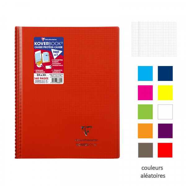 Cahier - 24x32(cm) - Petits carreaux - 160 pages - couverture en polypro - à spirale - Clairefontaine - Koverbook