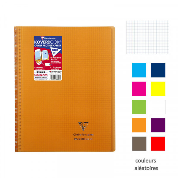 Cahier - 24x32(cm) - Petits carreaux - 160 pages - couverture en polypro - à spirale - Clairefontaine - Koverbook